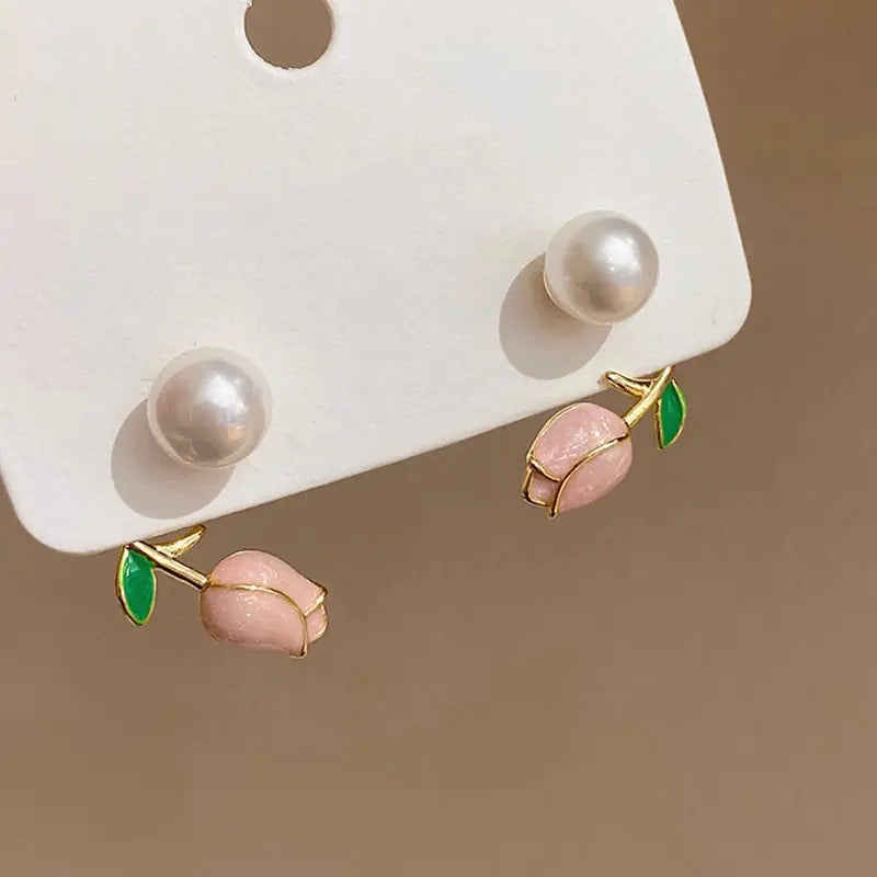 Pink Tulip Flower Earrings 2025 Trend