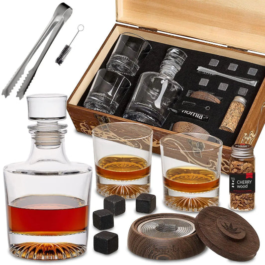 Whiskey Gift Set 14 pcs Whiskey Bottle Old Fashioned Glasses in Wooden Box Gift