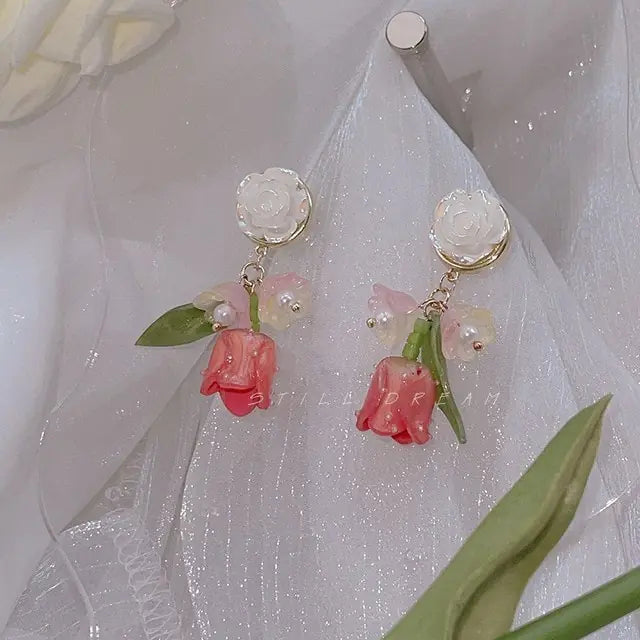 Pink Tulip Flower Earrings 2025 Trend