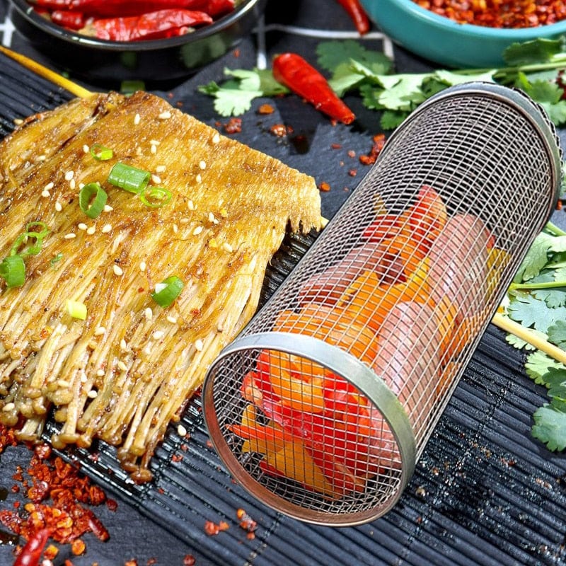 Cylinder Grill Basket BBQ MADE EASY - Eat Your Veggies Grilled!