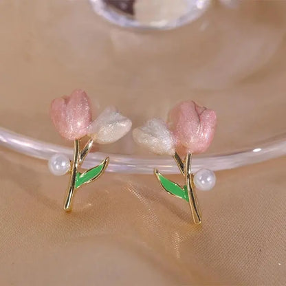 Pink Tulip Flower Earrings 2025 Trend