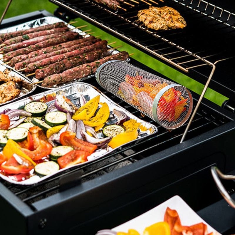 Cylinder Grill Basket BBQ MADE EASY - Eat Your Veggies Grilled!