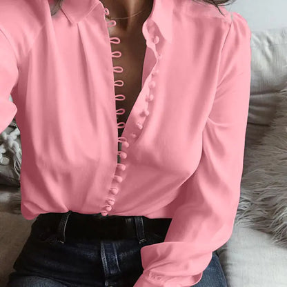 Fashion Casual Solid Color Ladies office Tops Sexy Buttons Long sleeve Blouse 2025 Women Chiffon white Shirt