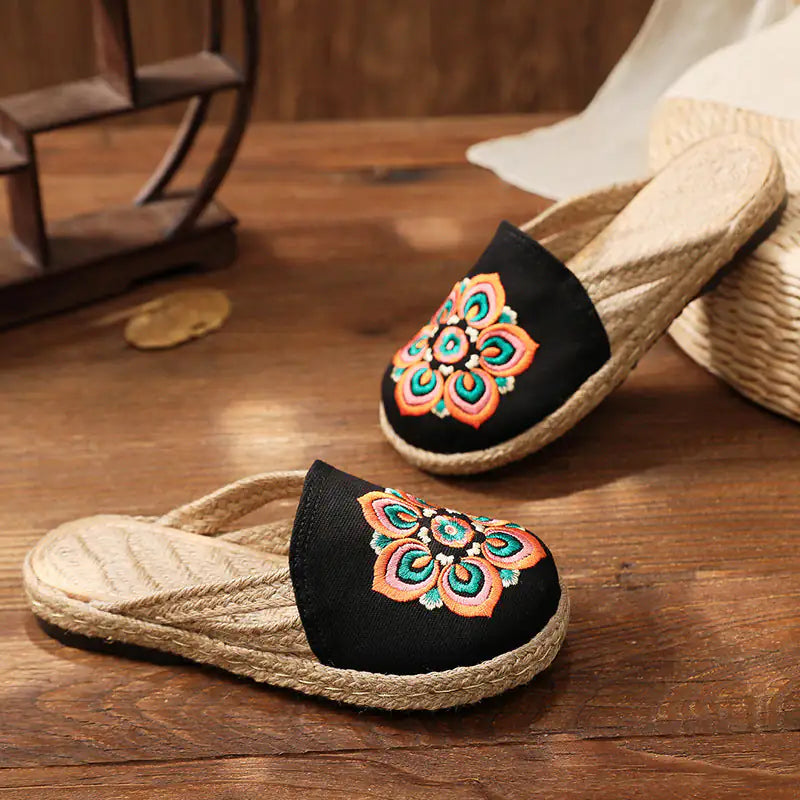 Comfy Embroidery Garden Slippers