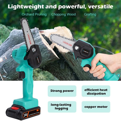 4in Mini Electric Chainsaw 24V with Battery for Woodworking and Garden Tools