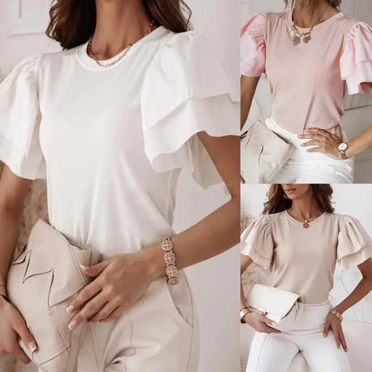 Office Lady Elegant O-Neck Solid Simple Blouse