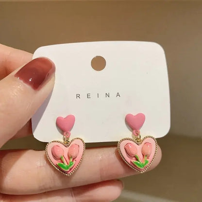 Pink Tulip Flower Earrings 2025 Trend